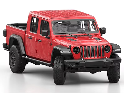 Red Jeep Four Door Pickup Truck With Black Wheels And Off Road Design 3d model