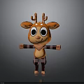 Cartoon Deer 3D Model with Big Eyes Orange Body White Spots Open Arms Friendly Look