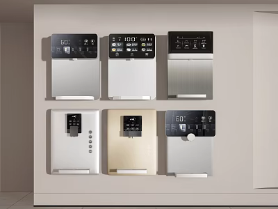 Stylish Modern Kitchen Appliances With Digital Displays Different Colors And Wall Mounted Design 3d model