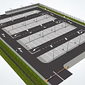 Parking Lot Layout With Multiple Parking Spaces Driveways And Direction Arrows 3d model