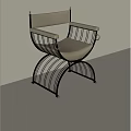 Modern Single Chair With Curved Black Metal Frame And Beige Leather Seat