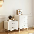 White Bedside Tables With Gold Legs Globe Alarm Clock And Rabbit Decor
