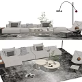 Modern Light Gray Sofa Set With Nested Round Coffee Tables Accent Pillows And Area Rug 3d model