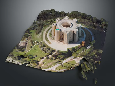Historic Circular Building With Tower Surrounded By Green Landscape And Trees 3d model
