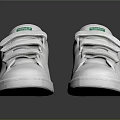 White Low Top Casual Sneakers With Green Accents Velcro Straps And Perforations