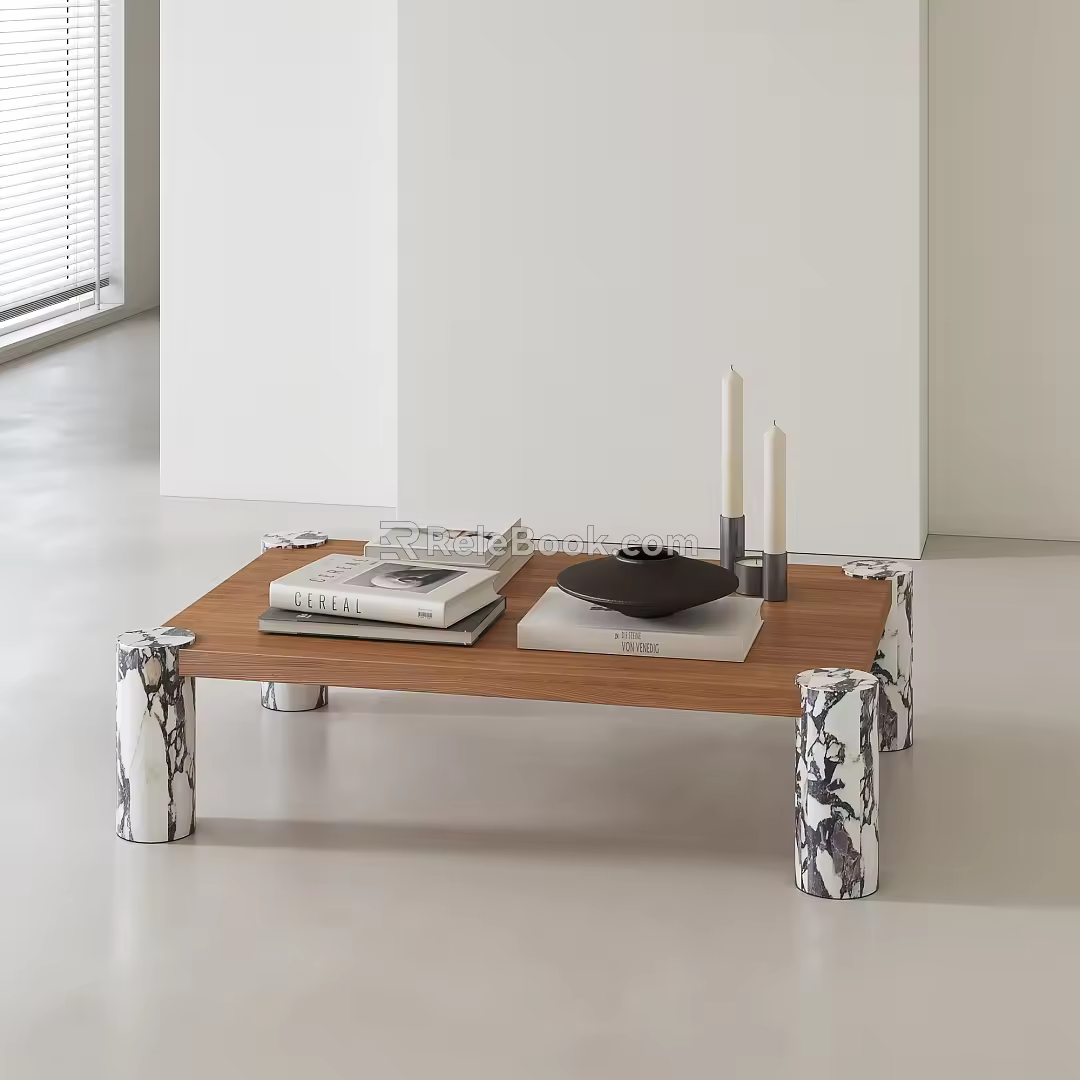 Middle Ancient Solid Wood Coffee Table Ornaments Combination 3d model