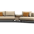 Modern Beige Sofa Coffee Table Combination With Decorative Pillows And Sleek Design 3d model