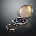 Vintage Golden Compass Decorative Ornament Set With Open Case And Ring Handle
