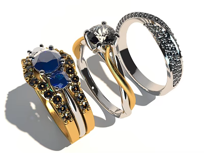 Luxury Rings With Blue Sapphire Diamond Accents Gold Silver Bands And Detailed Inlays 3d model