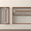 Two Windows With Brown Frames Transparent Glass And Different Opening Styles On Light Colored Wall 3d model