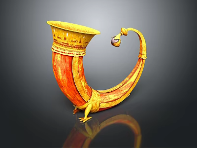 Horn Shaped Daily Life Item With Yellow Red Curved Design And Footed Base 3d model