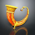 Horn Shaped Daily Life Item With Yellow Red Curved Design And Footed Base
