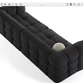 Black Multi Seater Sofa With Plush Tufted Design And Round Accent Pillow 3d model
