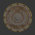 Round Wooden Shield with Metal Dragon Design and Rope Edging Details
