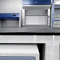 Modern Lab Interior Design With Benches Fume Hoods Storage Cabinets And Lighting