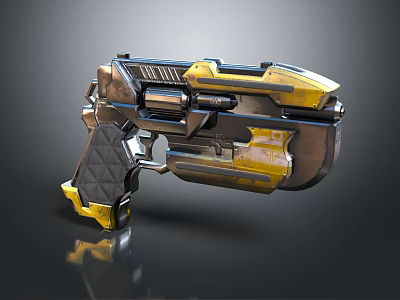 Futuristic Sci-Fi Weapon With Yellow Black Metallic Design And Textured Grip Structure 3d model