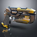 Futuristic Sci-Fi Weapon With Yellow Black Metallic Design And Textured Grip Structure