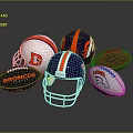 Denver Broncos Football Helmets And Sports Balls Display Collection Set