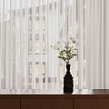 Stylish Black Vase With White Flowers On Wooden Table Against Sheer Curtains And Window Light