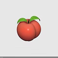 Fresh Ripe Red Peach with Green Leaves and Brown Stem