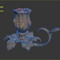 Golden Carved Decorative Candle Holder With Leaf Shaped Base And Curved Handle