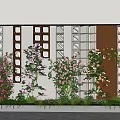 Flower Plants Climbing On Geometric Patterned Wall With Pink White Yellow Blooms And Green Foliage