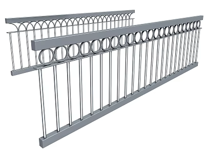 Modern Metal Fence Design With Two Different Circular Decorations And Vertical Bars 3d model