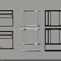 Various Metal Frame Shelves in Black Silver White with Small Potted Plant on Light Wall