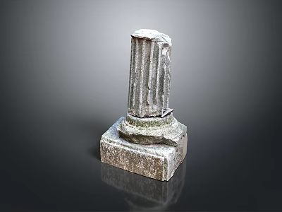 Ancient Weathered Textured Stone Column With Square Pedestal On Gray Black Gradient Background With Reflection 3d model