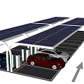 Solar Panel Covered Carport With Electric Vehicle Charging Stations And Parking