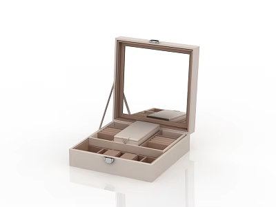 Elegant Perfume Cosmetics Storage Box with Mirrored Lid and Compartmentalized Interior 3d model