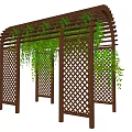 Wooden Pergola With Lattice Design And Climbing Green Plants For Garden