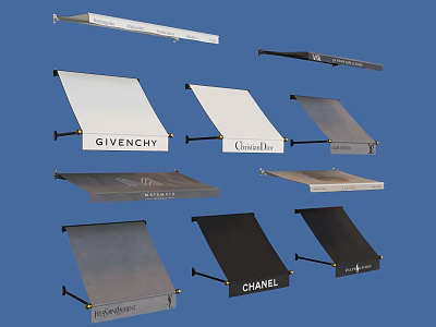 Brand Display Accessories With Givenchy Chanel Gucci Hermès Logos On Blue Background 3d model