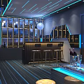 Modern KTV Interior Design With Blue Lighting Comfortable Sofas And Decorative Tables 3d model
