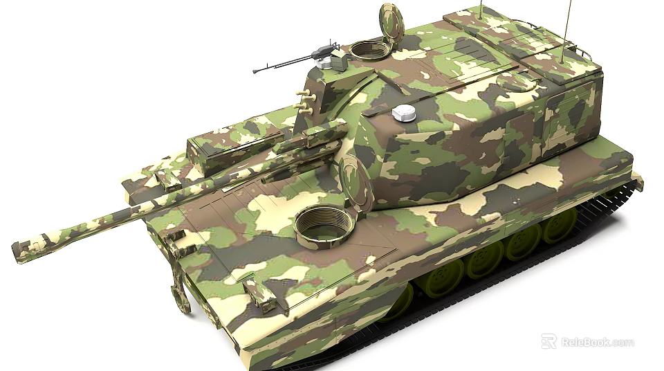 Military Camouflage Tank With Turret Gun Barrel Tracks And Armor Details 3d model 