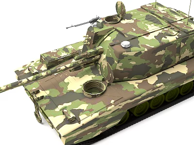 Military Camouflage Tank With Turret Gun Barrel Tracks And Armor Details 3d model