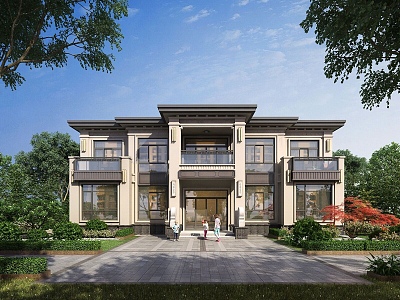 New Chinese Style Single-family Villa Appearance 3d model