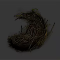 Natural Bird Nest Structure Made Of Twigs With Small Green Leaf On White Background