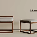 Poliform Modern Stools With Wooden Frame And Gray Cushion Design 3d model