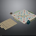 Household Board Game Set With Wooden Letter Tiles Blue Container And Game Board