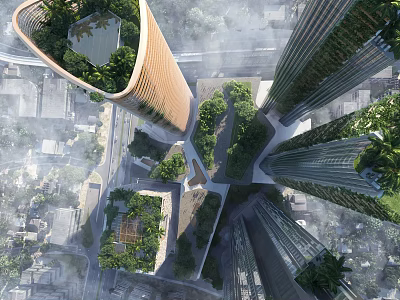 Tall Modern Office Buildings With Vertical Gardens And Urban Greenery Design 3d model