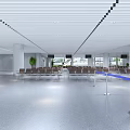 Spacious Modern Service Hall Interior With Striped Ceiling Columns Waiting Seats And Windows 3d model