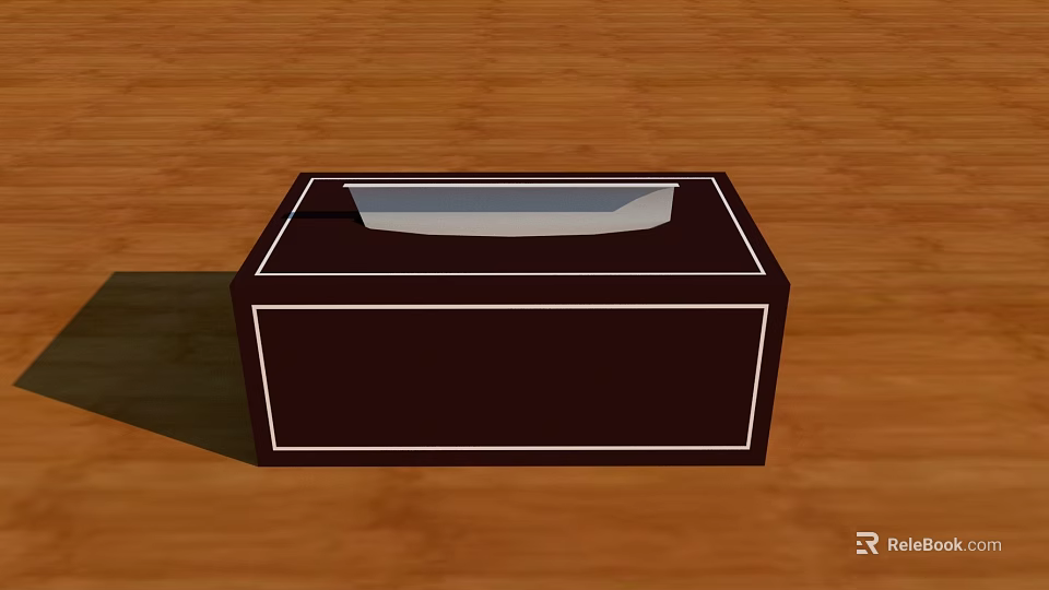 Simple Brown TV Stand With White Trim Placed On Wooden Floor 3d model 