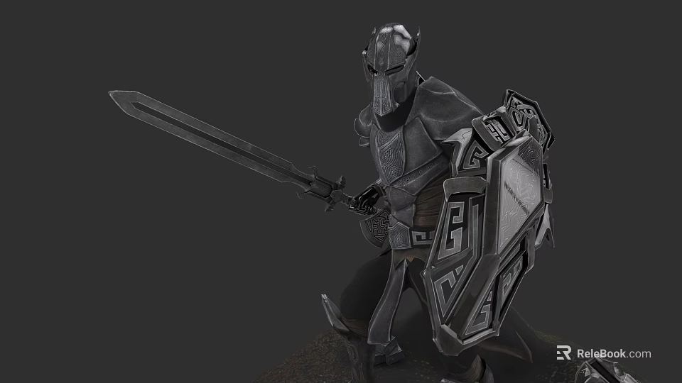 Intricate Detailed Medieval Armored Warrior Sculpture Holding Sword And Shield 3d model 
