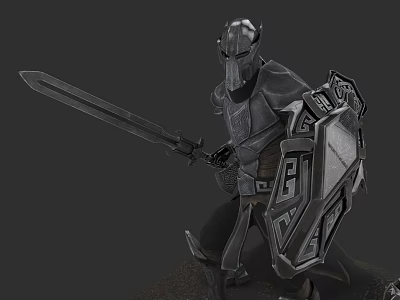 Intricate Detailed Medieval Armored Warrior Sculpture Holding Sword And Shield 3d model