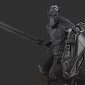 Intricate Detailed Medieval Armored Warrior Sculpture Holding Sword And Shield 3d model