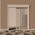Sliding Door With Geometric Glass Panels And White Frame In Interior Space
