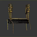 Golden Rope Bridge Structure With Wooden Planks Rope Railings And Decorative Pillars