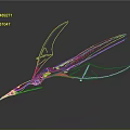Pink Pterosaur 3D Wireframe Model With Elongated Wings And Dark Background