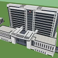 Modern Multi Story Hospital Building With Glass Curtain Walls And Lawn Front